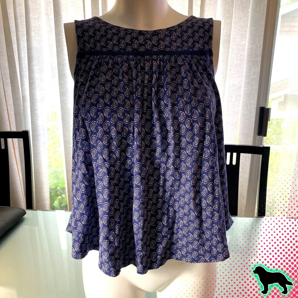 The Gap Dark Blue Paisely Printed Sleeveless Top High Low Size Small S